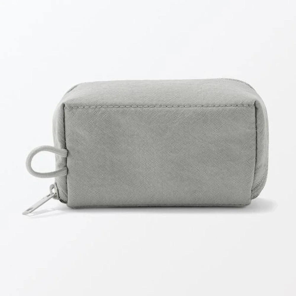 NEW MUJI Wrinkle Nylon Wide Opening Pouch Gray Small Organizer JAPAN